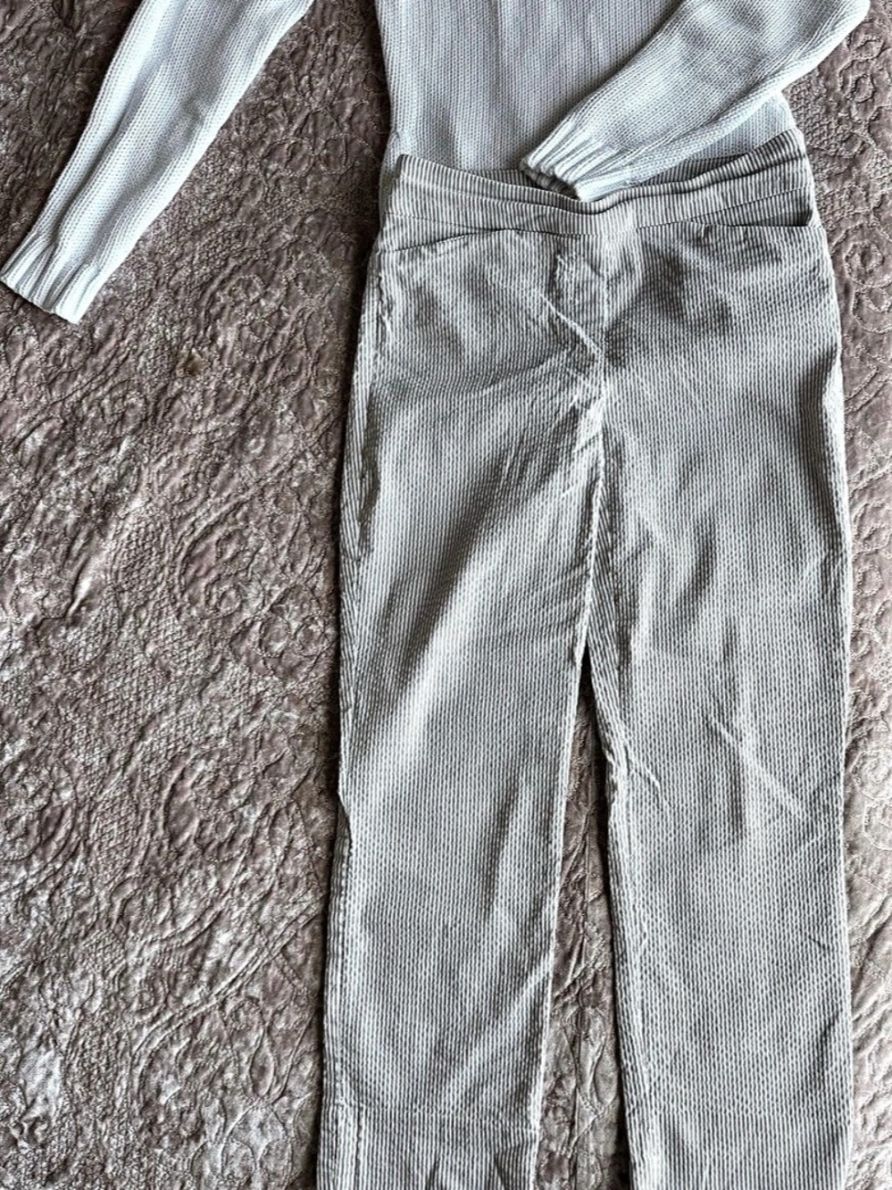 Hilary Radley Striped Straight Leg Pants in White & Tan Size Small